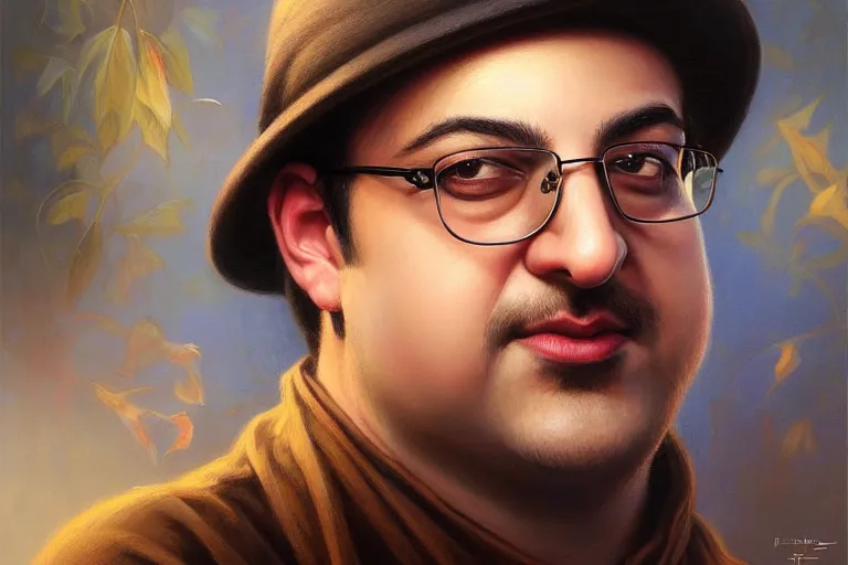 Image similar to poster portrait of young salman rushdie. oil painting elegant, highly detailed, centered, digital painting, artstation, concept art, smooth, sharp focus, illustration, artgerm, tomasz alen kopera, peter mohrbacher, donato giancola, joseph christian leyendecker drew struzan