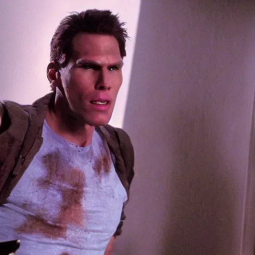 Image similar to Live Action Still of Jerma in Die Hard, real life, hyperrealistic, ultra realistic, realistic, highly detailed, epic, HD quality, 8k resolution, body and headshot, film still