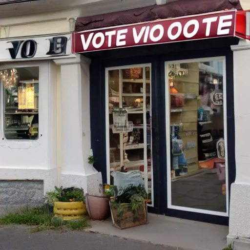 Prompt: a store front that says vote bless