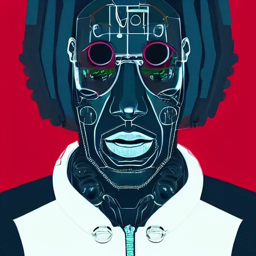 Image similar to portrait of kawhi leonard as half terminator with a robot eye by conrad roset, cybernetically enhanced, hyperdetailed, cyberpunk, cool, trending on artstation