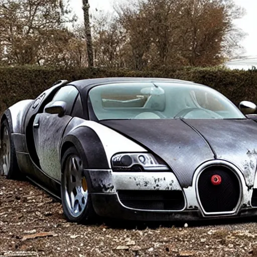 Prompt: a derelict abandoned bugatti veyron