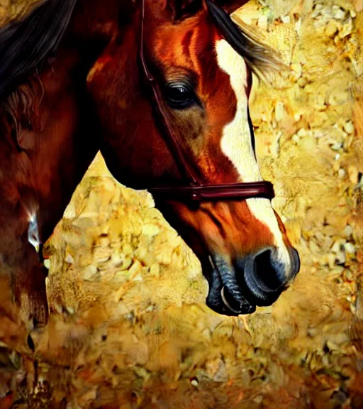 Image similar to portrait of a horse sitting upon a table with heightened detail, poised, intense emotion, detailed facial expression, detailed surroundings, intricate, elegant, highly detailed, centered, digital painting, artstation, concept art, smooth, sharp focus, illustration, by ( leonardo da vinci ), wlop