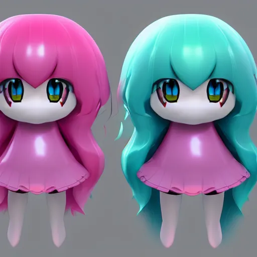 Image similar to cute fumo plush of a blob googirl, chibi monster girl, stylized shiny reflective refractive transparent liquid melty bubblegum pbr gel material, vray