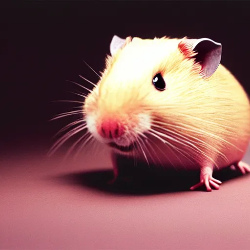 Prompt: uhd candid photo of a robotic android hamster. photo by annie leibowitz