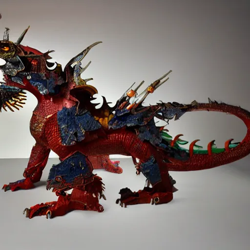 Prompt: assemblage art sculpture made of household objects, in the shape of an dragon, by Leo Sewell, high detail, 4k, studio lighting