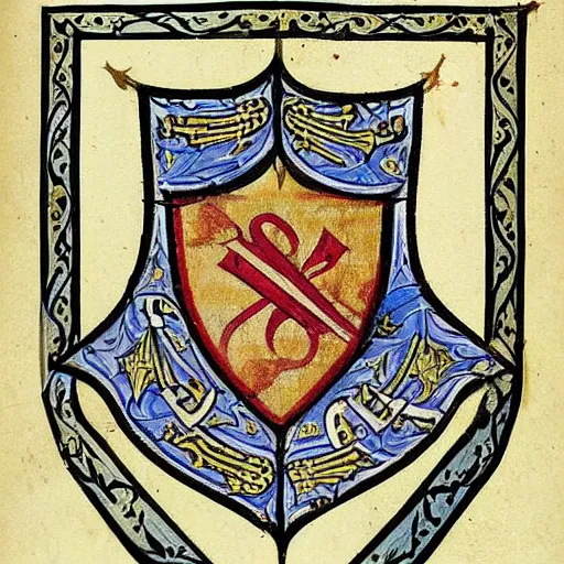 Prompt: “ medieval islamic heraldry, highly detailed, painted, realistic, historical, coat of arms, arabic ”