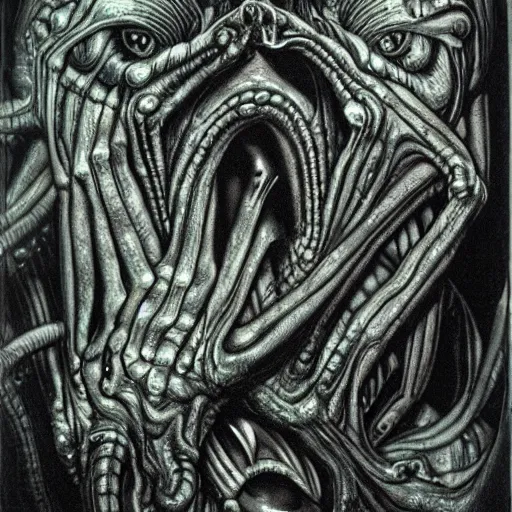 Image similar to a fleshy monster designed by giger with pus coming out of multiple eyes