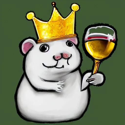 Prompt: a graffiti of a hamster wearing a golden crown and holding a glas of wine, by swiftmantis