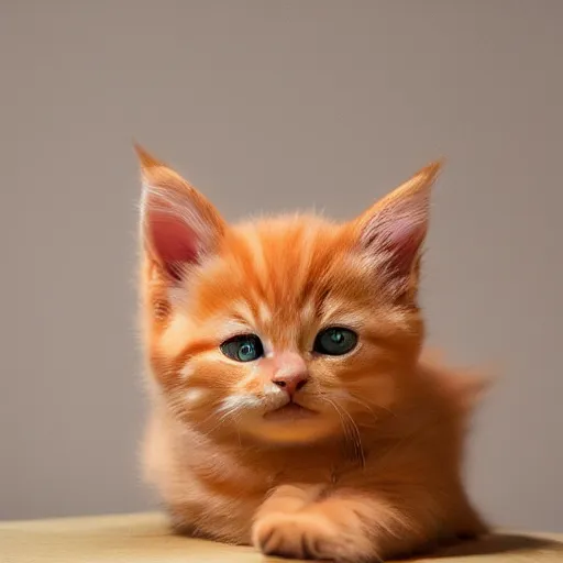 Prompt: happy cute fluffy orange tabby kitten, studio lightning