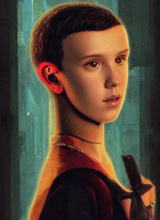 Prompt: Portrait of cyberpunk Millie Bobby Brown by Leonardi Da Vinci