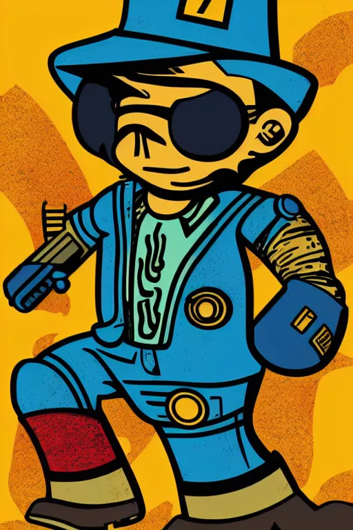 Image similar to fallout 7 6 retro futurist illustration art by butcher billy, sticker, colorful, illustration, highly detailed, simple, smooth and clean vector curves, no jagged lines, vector art, smooth andy warhol style