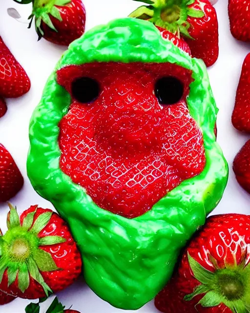 Image similar to a strawberry with the face of gary busey