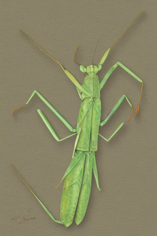 Image similar to praying mantis, paper texture, by pandora sellars