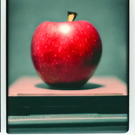 Prompt: a beautiful photo of a red apple, Polaroid SX-70 Instant Film