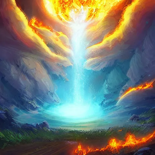 Image similar to giant fiery meteors rain, hearthstone art style, epic fantasy style art, fantasy epic digital art, epic fantasy card game art