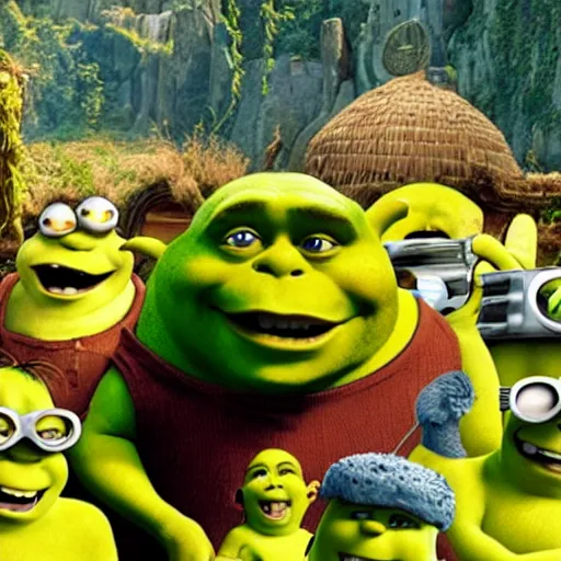 Prompt: shrek with the minions