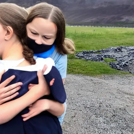 Image similar to greta thunberg hugging coal, in front of a coal fired power station