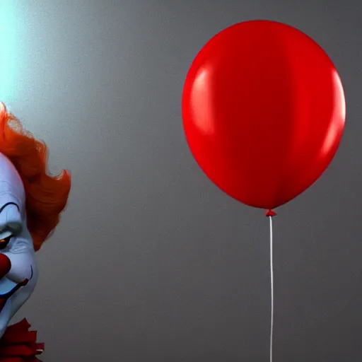 Image similar to pennywise the clown as portrayed by drew carey, 3d model, octane, realistic lighting, dynamic reflections