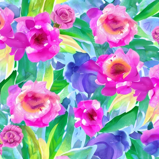 Image similar to exquisite fresh floral watercolor prints, 8 k, super detailed, modern, 8 k, symmetrical with beautiful and high resolution elements