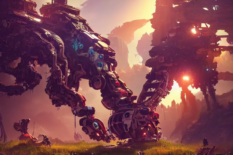 Image similar to snapmaw machine mecanical creature robot of horizon forbidden west horizon zero dawn radiating a glowing aura global illumination ray tracing hdr fanart arstation by ian pesty and alena aenami artworks in 4 k