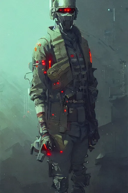 Prompt: soldier from battlefield 1, cyberpunk futuristic neon. decorated with traditional japanese ornaments by ismail inceoglu dragan bibin hans thoma greg rutkowski alexandros pyromallis nekro rene maritte illustrated, perfect face, fine details, realistic shaded, fine - face, pretty face