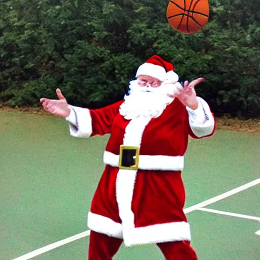 Prompt: Santa playing basketball