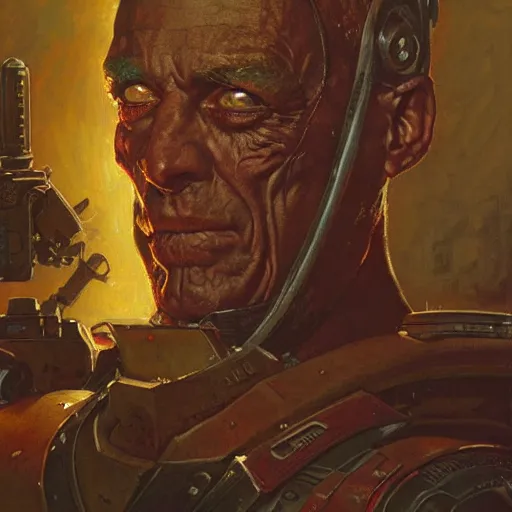 Image similar to the doomslayer, closeup portrait art by norman rockwell and donato giancola and greg rutkowski