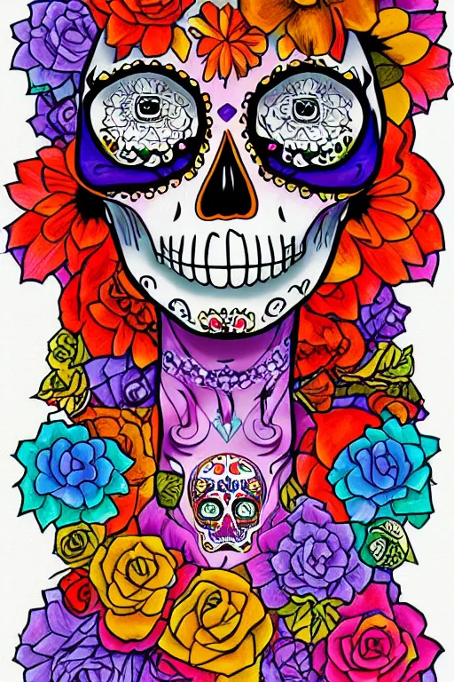 Image similar to illustration of a sugar skull day of the dead girl, art by antoni piotrowski