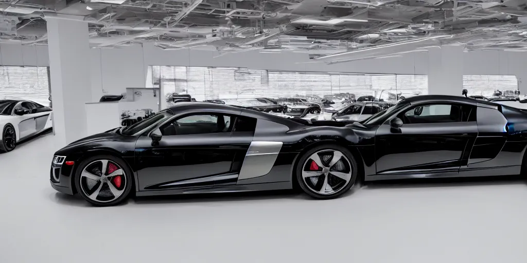 Prompt: Audi R8 if it was designed by christian von koenigsegg in a white showroom, 8k , photogragphy