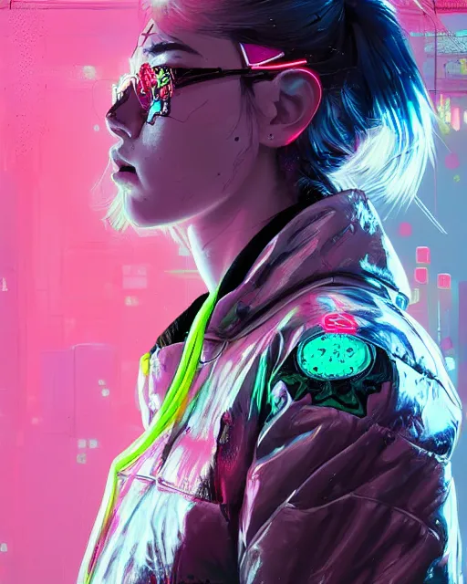 Image similar to detailed portrait Neon boxer Girl, cyberpunk futuristic neon, reflective puffy coat, decorated with traditional Japanese ornaments by Ismail inceoglu dragan bibin hans thoma greg rutkowski Alexandros Pyromallis Nekro Rene Maritte Illustrated, Perfect face, fine details, realistic shaded, fine-face, pretty face