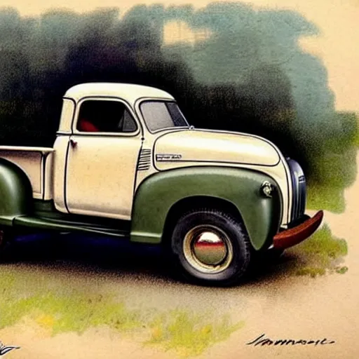 Image similar to (((((1950s pickup truck . muted colors.))))) by Jean-Baptiste Monge !!!!!!!!!!!!!!!!!!!!!!!!!!!