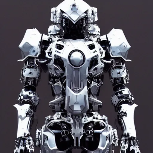 Image similar to cinematic higly detailed intricate skull mecha armor futuristic made of a hard white metallic surface with dramatic lighting