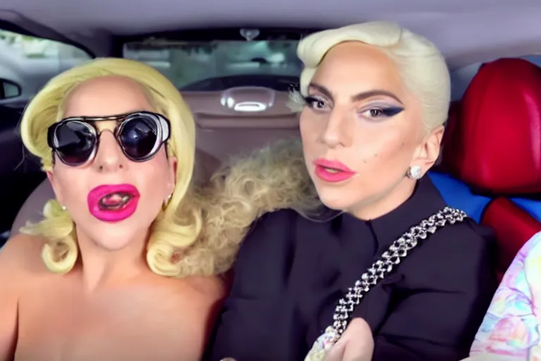 Prompt: lady gaga and judy in garland carpool karaoke, trending on youtube, highly realistic, highly detailed, high resolution, 8 k 4 k,