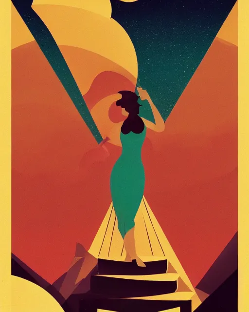 Image similar to art deco illustration of the most epic sunset, artstation, deviantart, pinterest, 5 0 0 px models