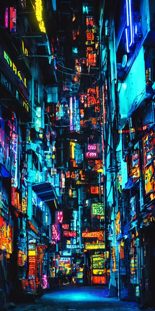 Prompt: black blue neon cyberpunk city on north atlantic island, lights