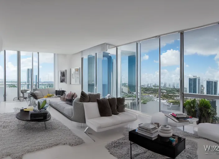 Image similar to 8 k photograph of stunning 2 0 2 2 wynwood miami apartment living room, award winning design, designed by michael wolk + beatriz pascuali
