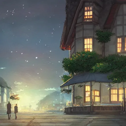 Image similar to The Night Inn, Anime concept art by Makoto Shinkai
