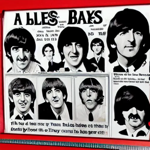 Prompt: A toy box featuring the beatles at the package advertising-n 3