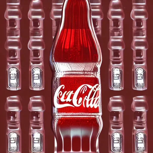 Image similar to clear bottle of coke cola, filled with dogs, trending on artstation, hiroaki tsutsumi style