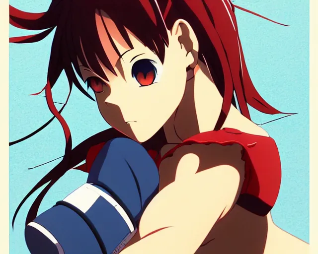 Image similar to anime visual, beautiful muscular beautiful girl who is training at military school, cute face by yoh yoshinari, katsura masakazu, studio lighting, dynamic pose, dynamic perspective, strong silhouette, anime cels, ilya kuvshinov, cel shaded, crisp and sharp, rounded eyes, moody