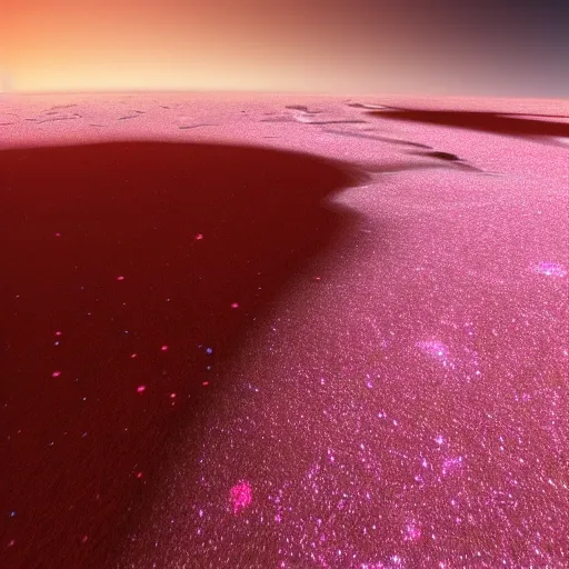 Prompt: stars and gems flow from pink cracks in the desert at night, high quality cg render, 4 k