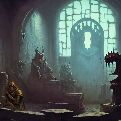 Prompt: beholder in a dungeon, d & d, fantasy, greg rutkowski, frank frazetta, alexandre chaudret, boris vallejo, michael whelan, miro petrov, hr giger, magali villeneuve, donato giancola