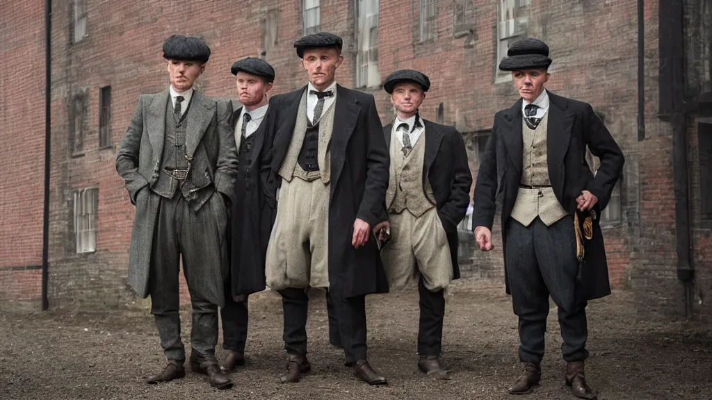 Prompt: he peaky blinders dressing peanuts costumes