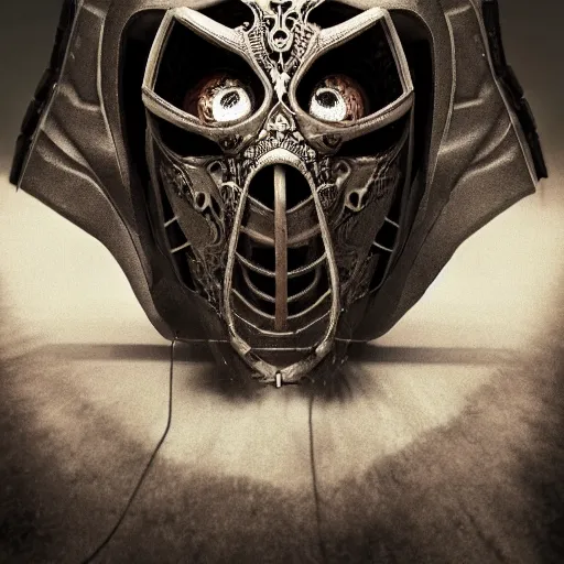 Image similar to Very very very very highly detailed epic central composition photo of demonic face with hockey mask, intricate, dystopian, sci-fi, extremely detailed, digital painting, artstation, concept art, smooth, sharp focus, illustration, intimidating lighting, incredible art, Octane render in Maya and Houdini