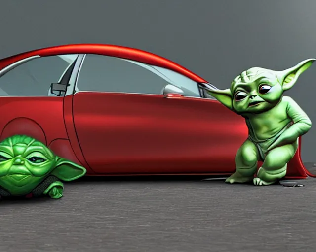 Prompt: car design in the style of baby yoda, amazing concept art, award - winning photorealistic illustration hdr 8 k