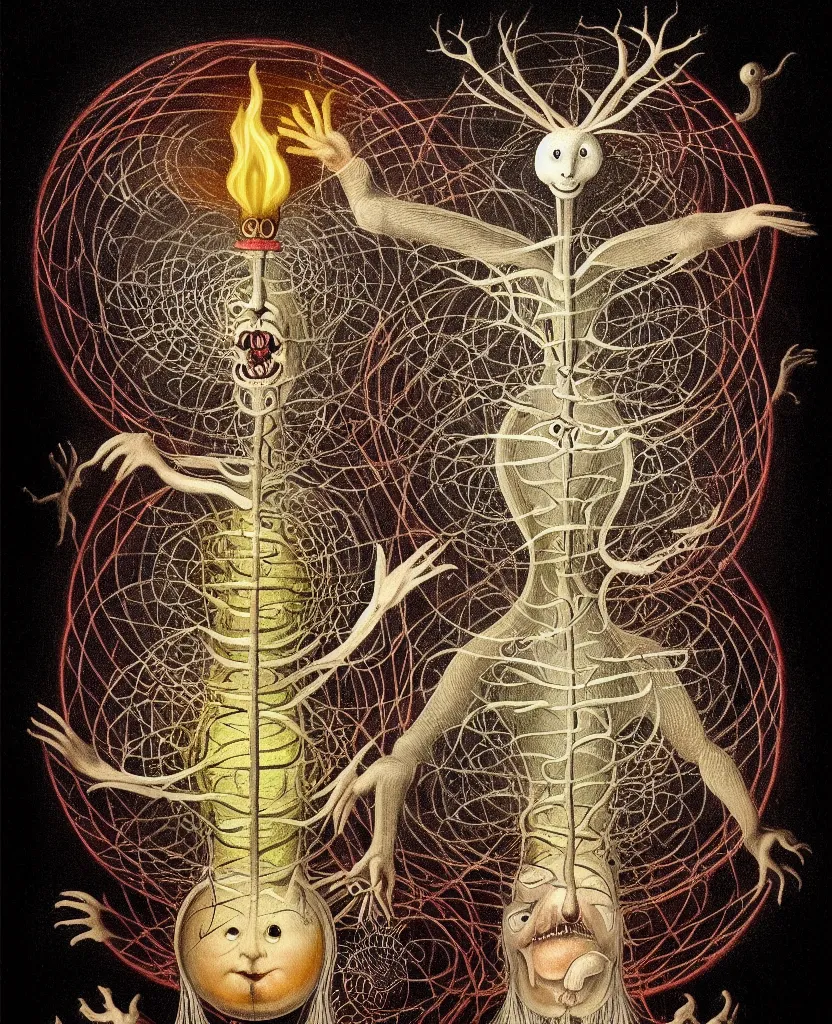 Image similar to whimsical freaky creature sings a unique canto about'as above so below'being ignited by the spirit of haeckel and robert fludd, breakthrough is iminent, glory be to the magic within, painted by ronny khalil