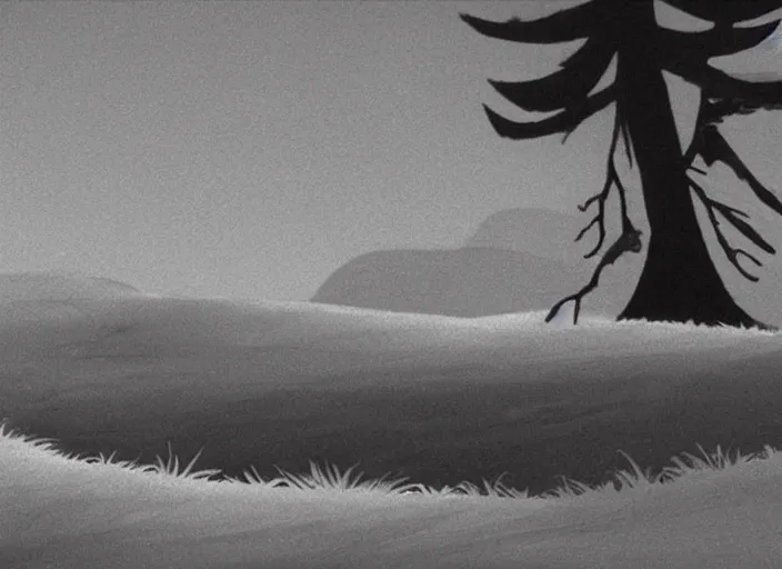 Image similar to stark minimalist charred wooded snowdrift landscape by bill watterson from mulan ( 1 9 9 8 )