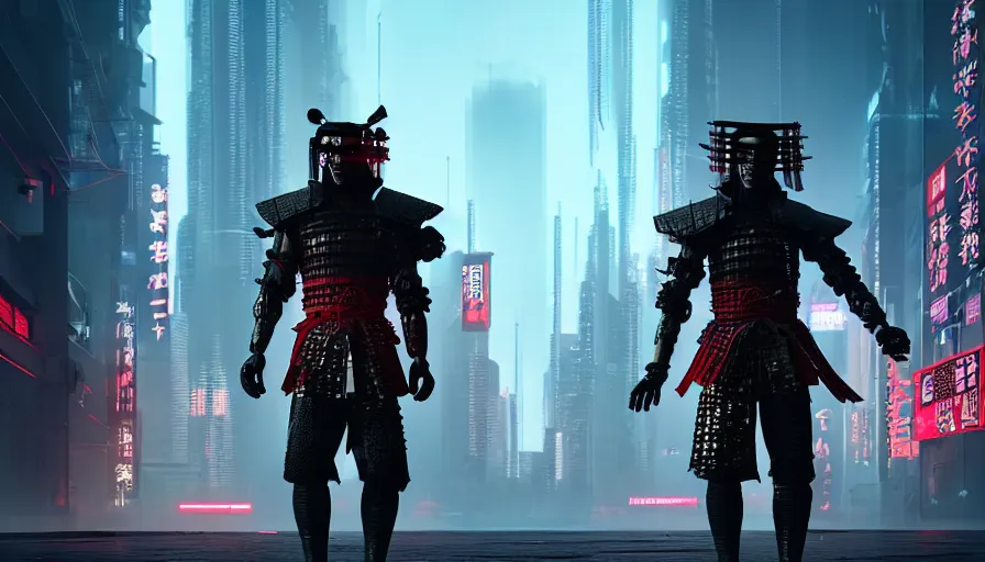 Prompt: a man in samurai armor in night city, samurai mask, cyberpunk horror style, cyberpunk, cyberpunk futuristic neo, detailed and intricate environment, octane render, unreal engine, 4 k, by makoto sinkai