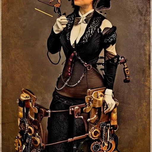 Image similar to a self portrait by a woman, steampunk