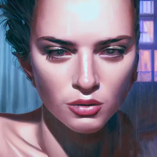 Image similar to detailed face of a woman, clockwork, moment, tectonic sky, skydome, bullet train, turbines, utopian, tech noir, wet reflections, prism, atmospheric, ambient, pj crook, syd mead, livia prima, artgerm, greg rutkowski, nick alm, casey baugh